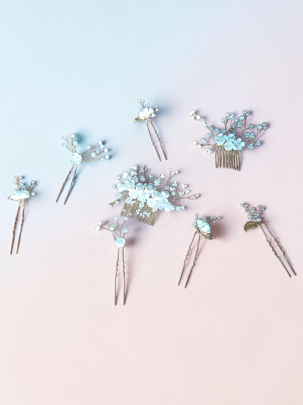 Bridal Hair Combs Pins Floral Decoration Assortment White And Gold With Pearls